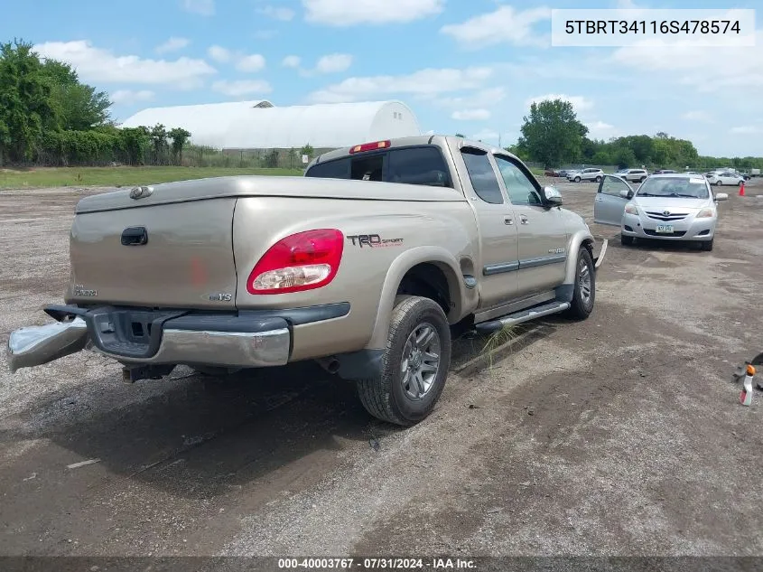 2006 Toyota Tundra Sr5 V8 VIN: 5TBRT34116S478574 Lot: 40003767