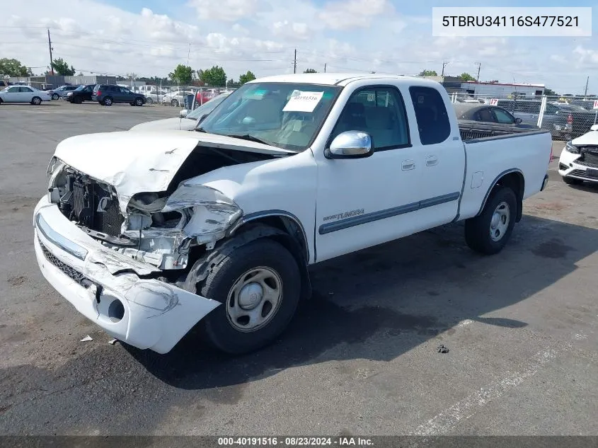 2006 Toyota Tundra Sr5 VIN: 5TBRU34116S477521 Lot: 40191516