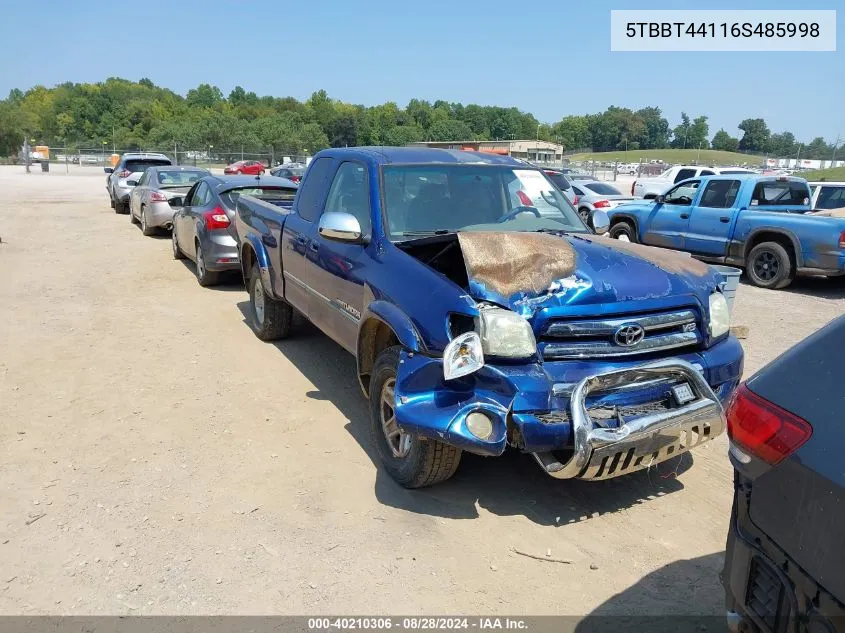 2006 Toyota Tundra Sr5 V8 VIN: 5TBBT44116S485998 Lot: 40210306