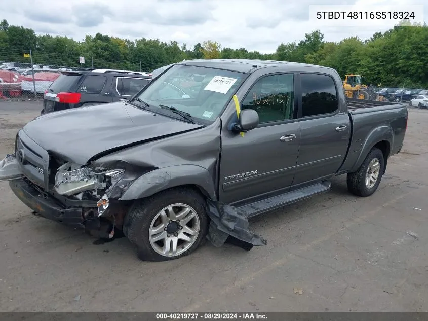 2006 Toyota Tundra Limited V8 VIN: 5TBDT48116S518324 Lot: 40219727