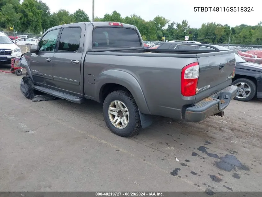 2006 Toyota Tundra Limited V8 VIN: 5TBDT48116S518324 Lot: 40219727