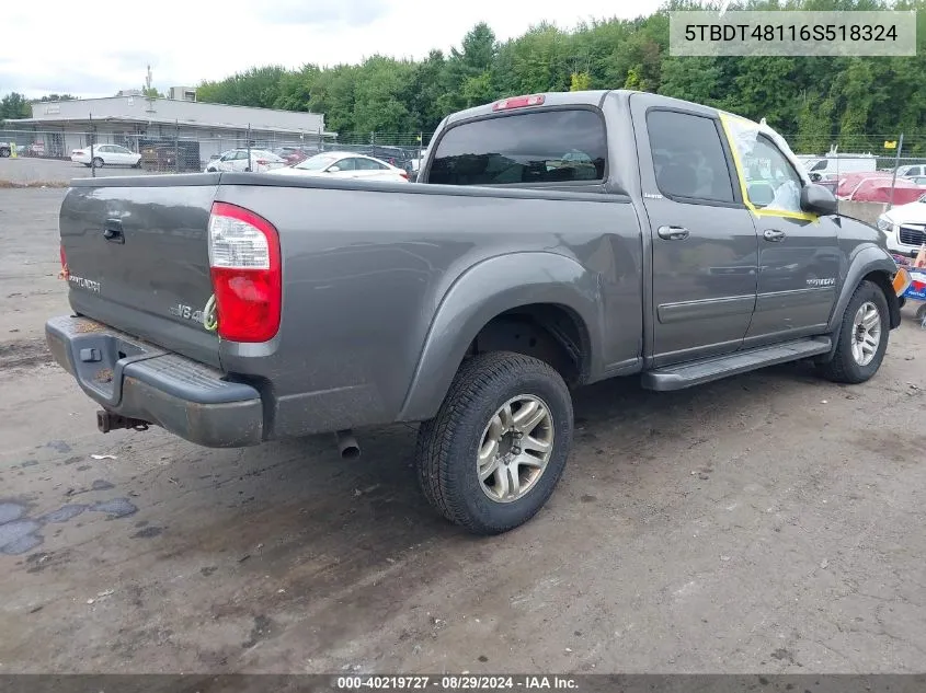 2006 Toyota Tundra Limited V8 VIN: 5TBDT48116S518324 Lot: 40219727