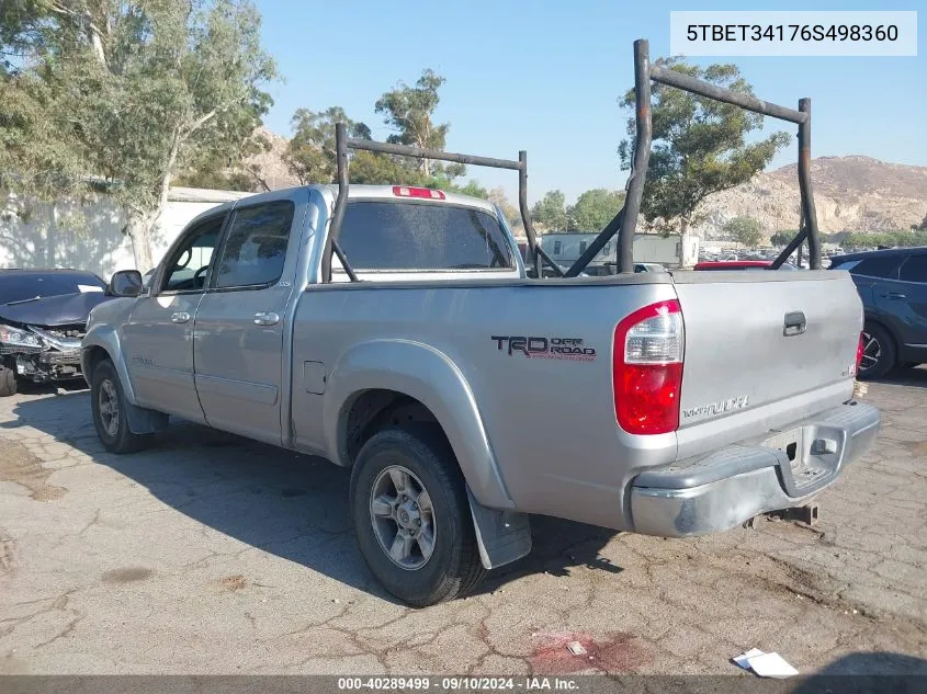 2006 Toyota Tundra Double Cab Sr5 VIN: 5TBET34176S498360 Lot: 40289499