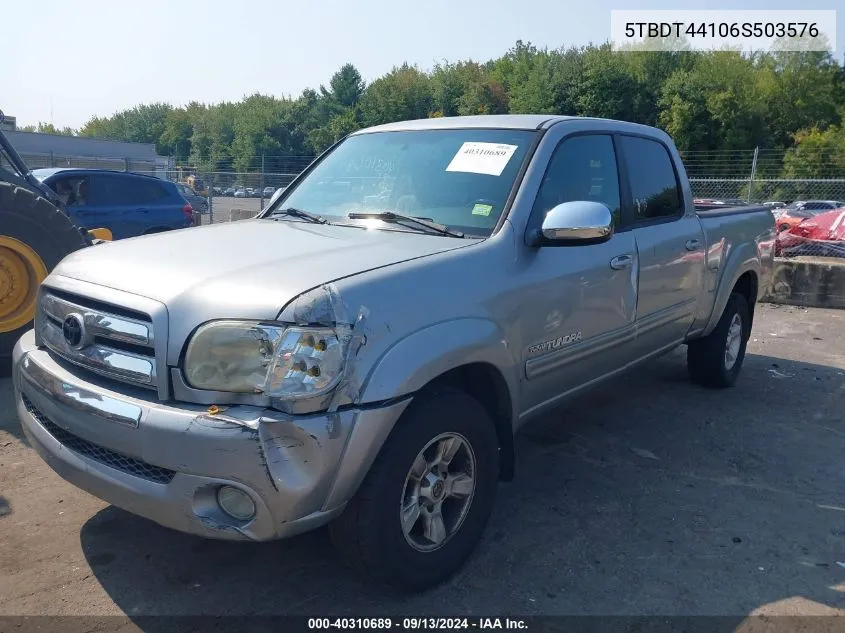 2006 Toyota Tundra Double Cab Sr5 VIN: 5TBDT44106S503576 Lot: 40310689