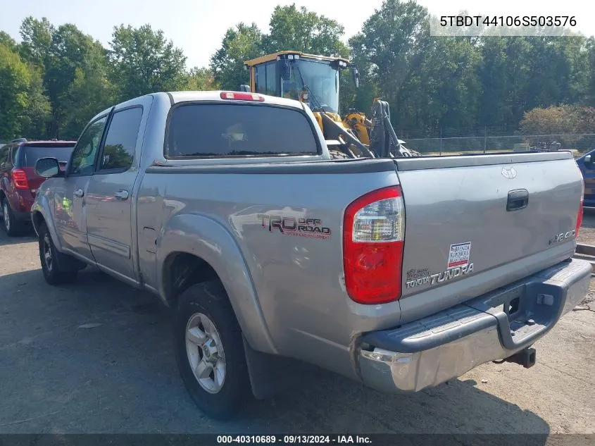 2006 Toyota Tundra Double Cab Sr5 VIN: 5TBDT44106S503576 Lot: 40310689