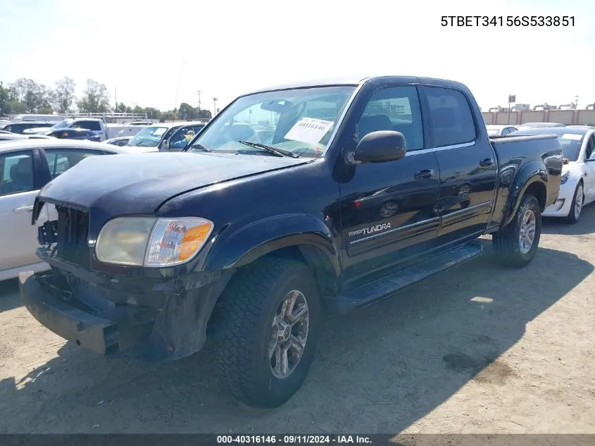 2006 Toyota Tundra Double Cab Sr5 VIN: 5TBET34156S533851 Lot: 40316146