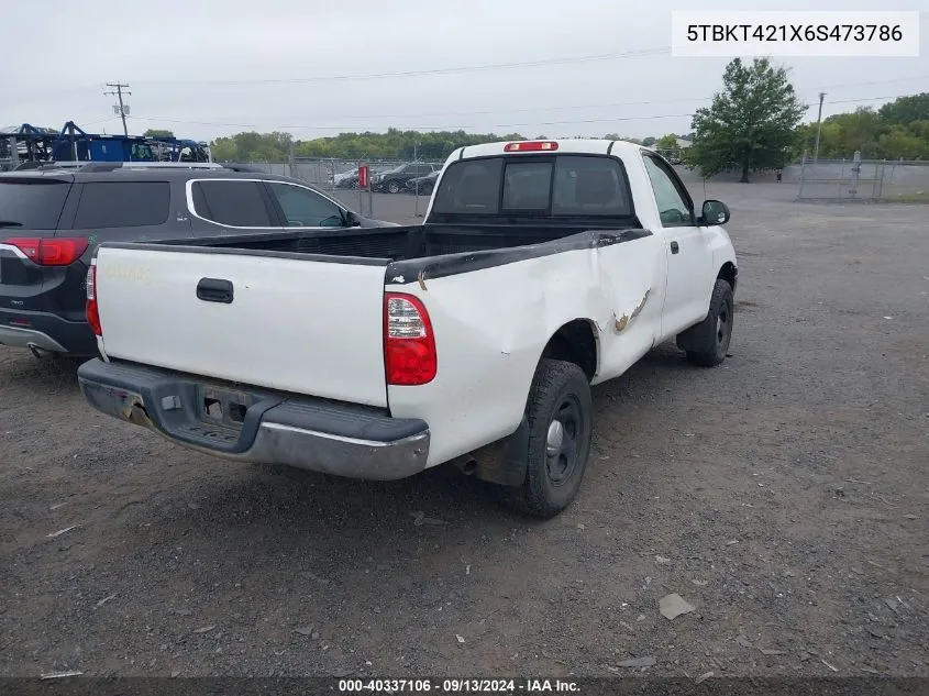 2006 Toyota Tundra Base V8 VIN: 5TBKT421X6S473786 Lot: 40337106