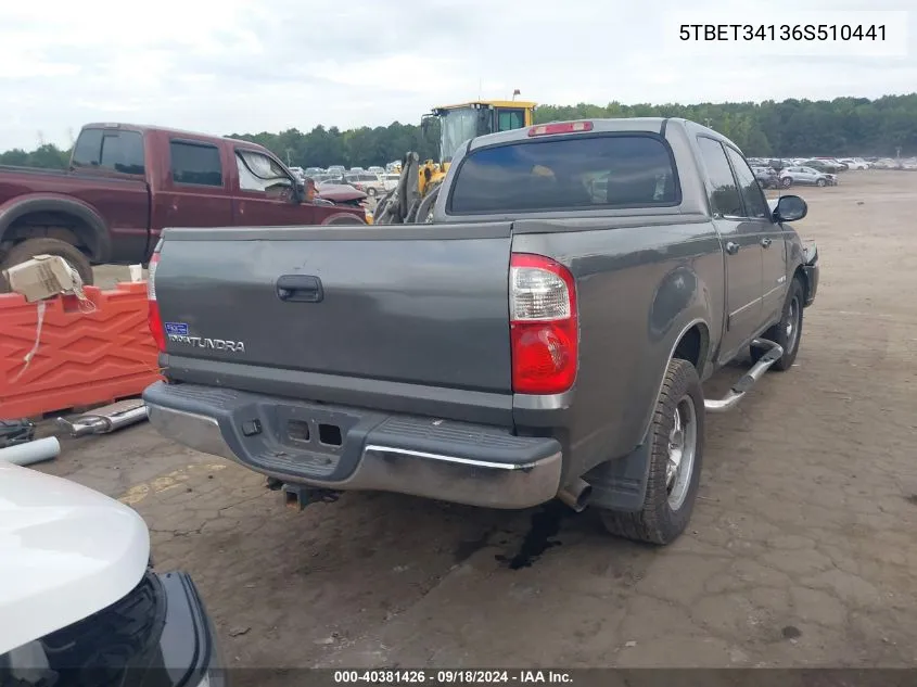 2006 Toyota Tundra Double Cab Sr5 VIN: 5TBET34136S510441 Lot: 40381426