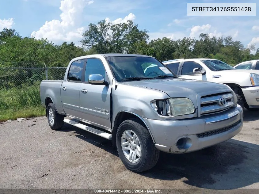 2006 Toyota Tundra Sr5 V8 VIN: 5TBET34176S551428 Lot: 40414412