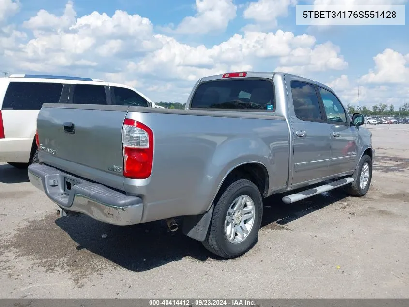 2006 Toyota Tundra Sr5 V8 VIN: 5TBET34176S551428 Lot: 40414412