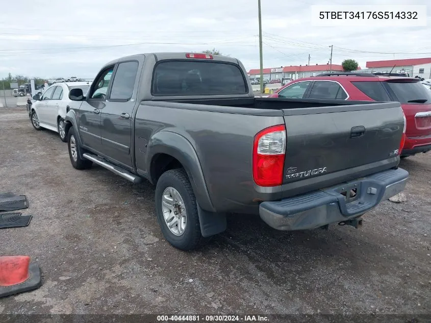 2006 Toyota Tundra Sr5 V8 VIN: 5TBET34176S514332 Lot: 40444881