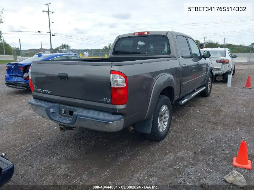 2006 Toyota Tundra Sr5 V8 VIN: 5TBET34176S514332 Lot: 40444881