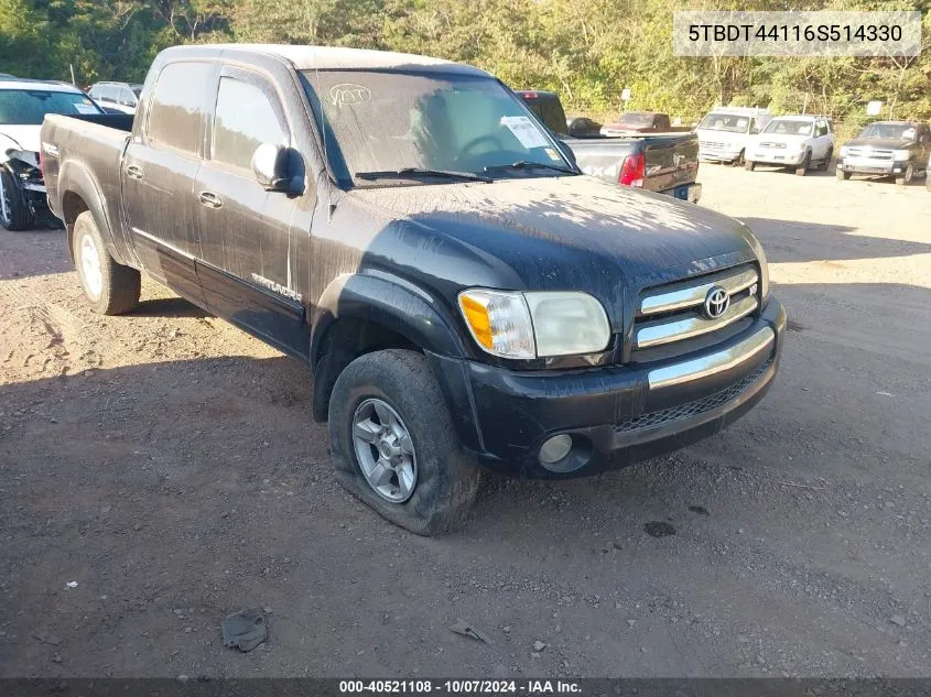 2006 Toyota Tundra Sr5 V8 VIN: 5TBDT44116S514330 Lot: 40521108