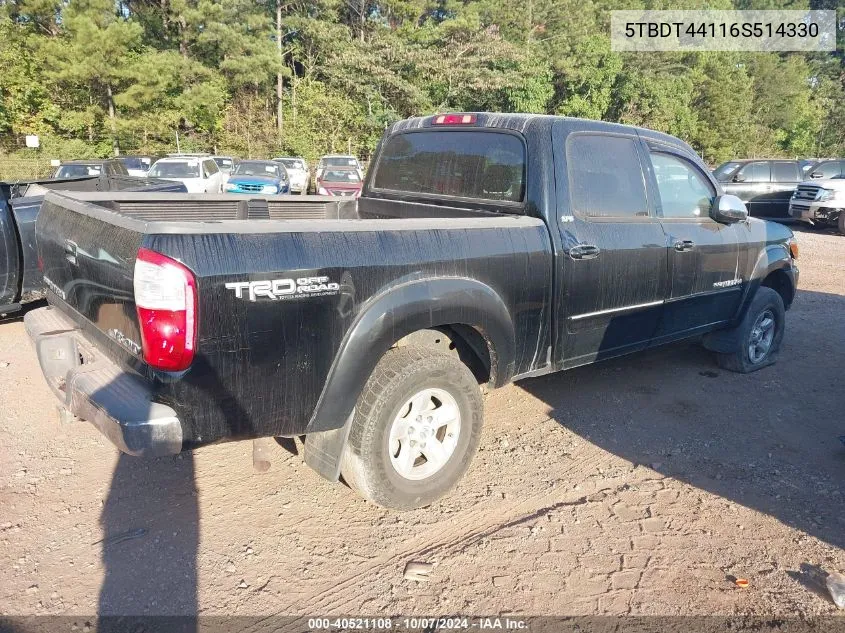 2006 Toyota Tundra Sr5 V8 VIN: 5TBDT44116S514330 Lot: 40521108