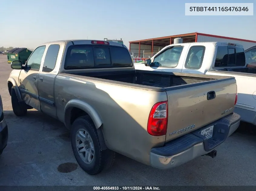 2006 Toyota Tundra Sr5 V8 VIN: 5TBBT44116S476346 Lot: 40554933