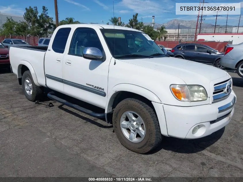 2006 Toyota Tundra Sr5 V8 VIN: 5TBRT34136S478091 Lot: 40585833