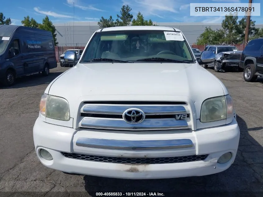 2006 Toyota Tundra Sr5 V8 VIN: 5TBRT34136S478091 Lot: 40585833