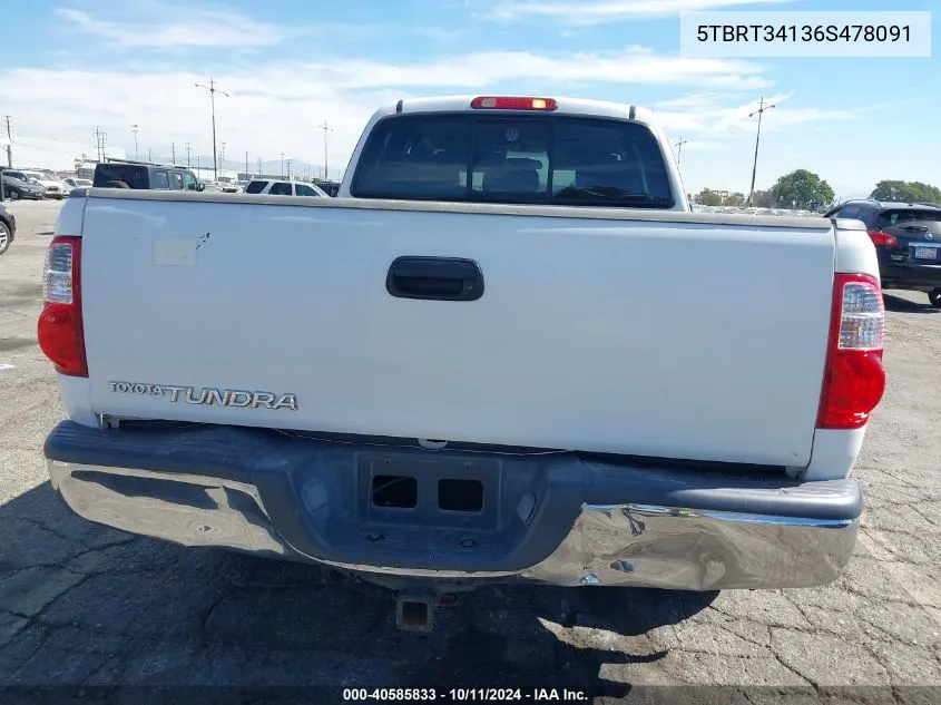 2006 Toyota Tundra Sr5 V8 VIN: 5TBRT34136S478091 Lot: 40585833