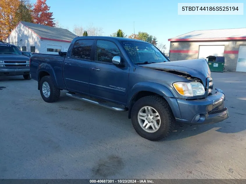 2006 Toyota Tundra Sr5 V8 VIN: 5TBDT44186S525194 Lot: 40687301