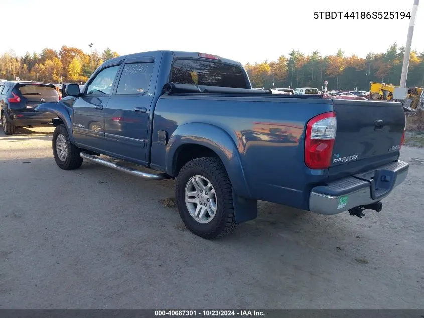 2006 Toyota Tundra Sr5 V8 VIN: 5TBDT44186S525194 Lot: 40687301