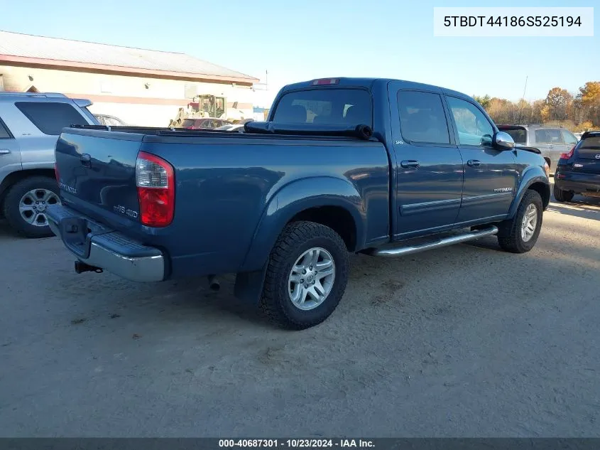 2006 Toyota Tundra Sr5 V8 VIN: 5TBDT44186S525194 Lot: 40687301