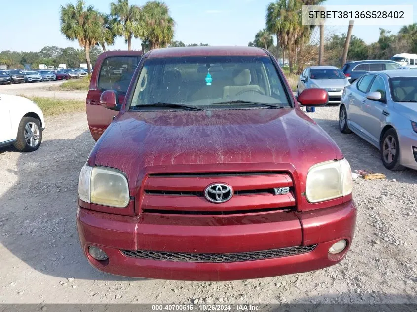 2006 Toyota Tundra Limited V8 VIN: 5TBET38136S528402 Lot: 40700515