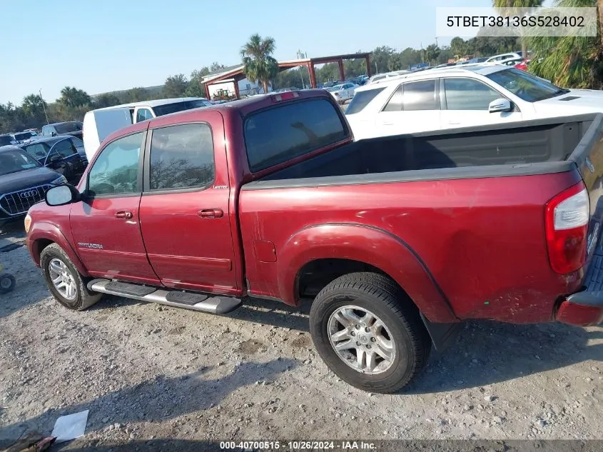 2006 Toyota Tundra Limited V8 VIN: 5TBET38136S528402 Lot: 40700515