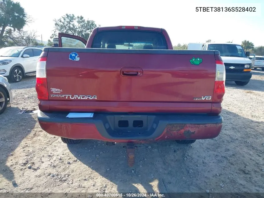 2006 Toyota Tundra Limited V8 VIN: 5TBET38136S528402 Lot: 40700515