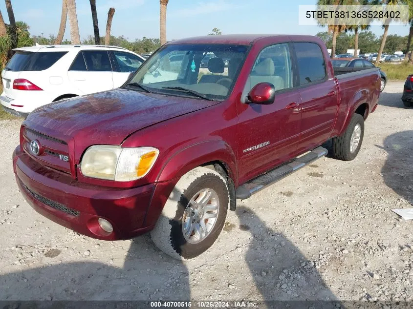 2006 Toyota Tundra Limited V8 VIN: 5TBET38136S528402 Lot: 40700515