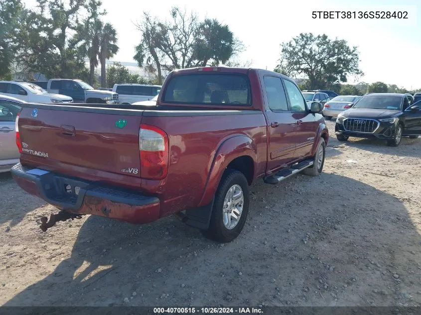 2006 Toyota Tundra Limited V8 VIN: 5TBET38136S528402 Lot: 40700515