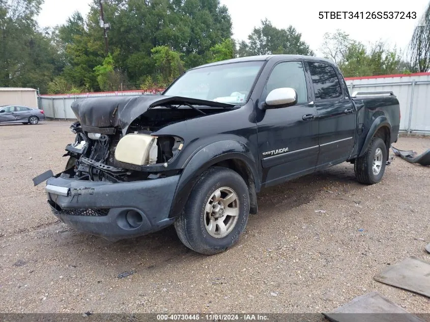 2006 Toyota Tundra Sr5 V8 VIN: 5TBET34126S537243 Lot: 40730445