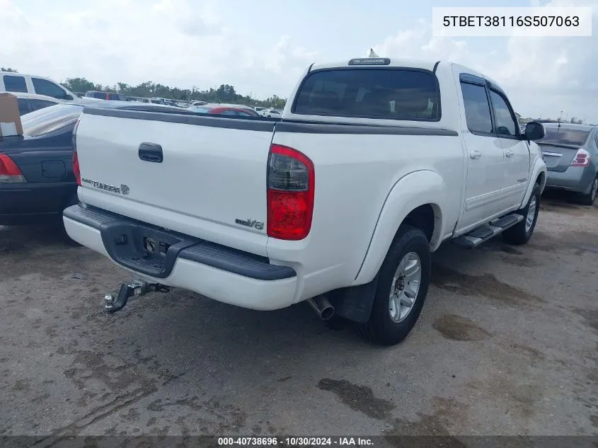 2006 Toyota Tundra Limited V8 VIN: 5TBET38116S507063 Lot: 40738696