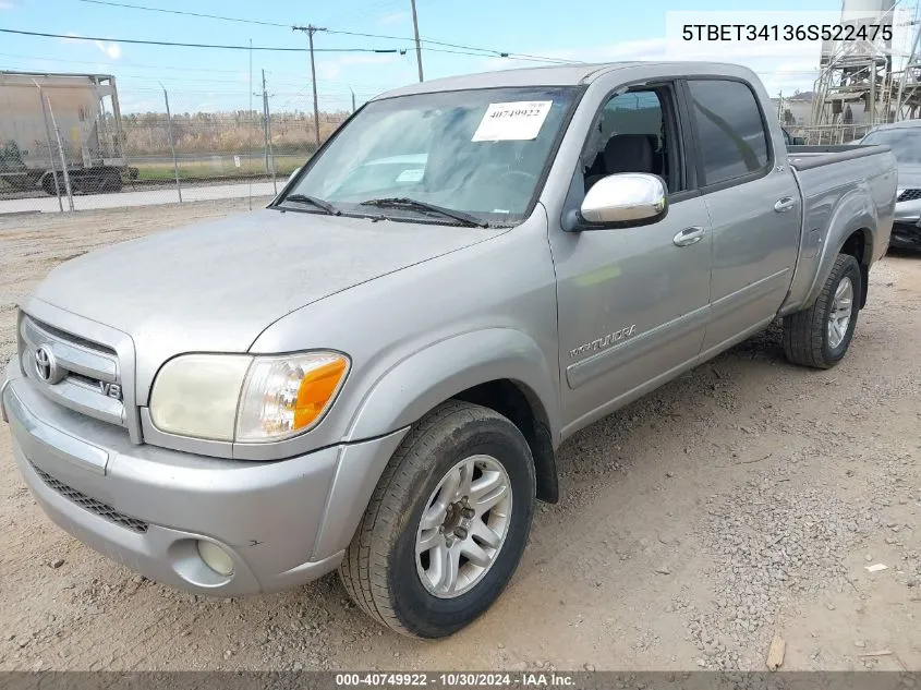 2006 Toyota Tundra Sr5 V8 VIN: 5TBET34136S522475 Lot: 40749922