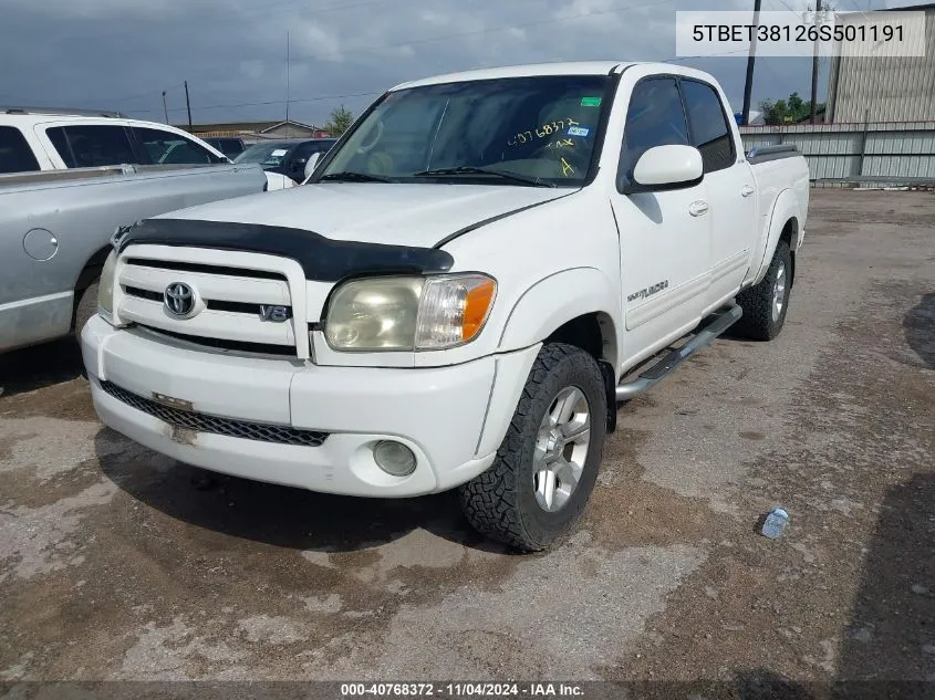 2006 Toyota Tundra Limited V8 VIN: 5TBET38126S501191 Lot: 40768372