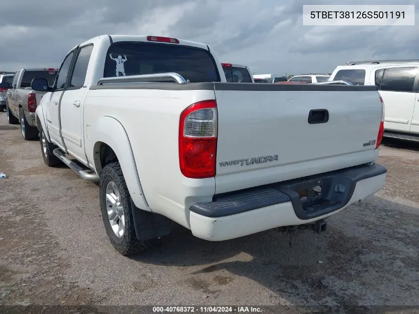 2006 Toyota Tundra Limited V8 VIN: 5TBET38126S501191 Lot: 40768372