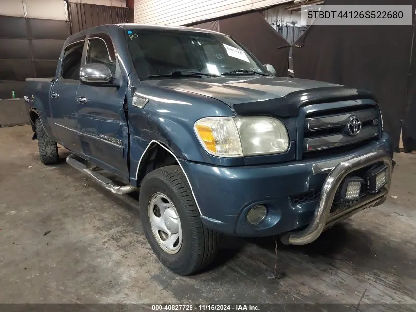 2006 Toyota Tundra Sr5 V8 VIN: 5TBDT44126S522680 Lot: 40827729