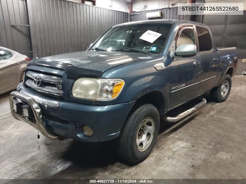 2006 Toyota Tundra Sr5 V8 VIN: 5TBDT44126S522680 Lot: 40827729