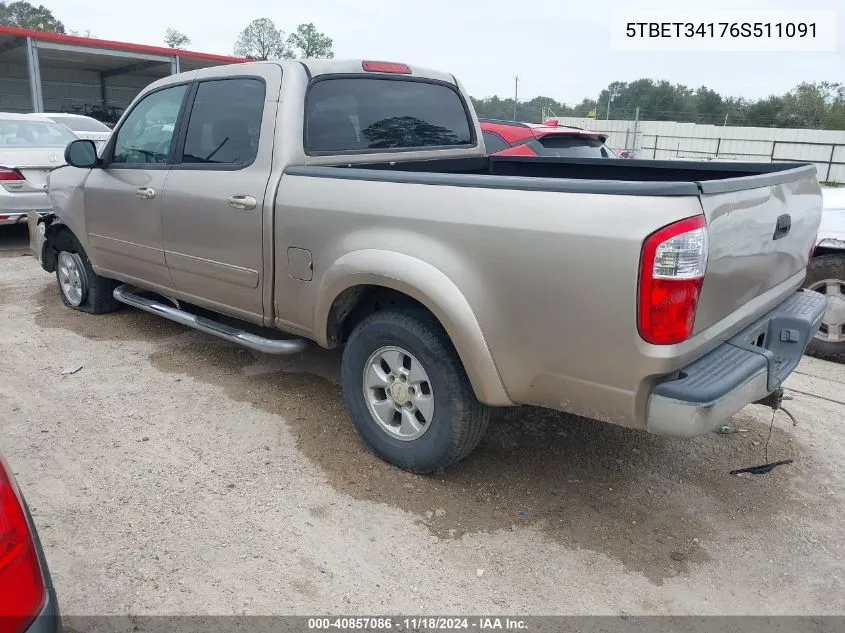 2006 Toyota Tundra Double Cab Sr5 VIN: 5TBET34176S511091 Lot: 40857086