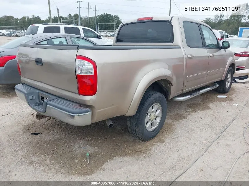 2006 Toyota Tundra Double Cab Sr5 VIN: 5TBET34176S511091 Lot: 40857086