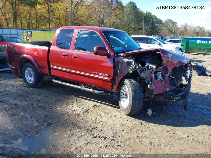 2006 Toyota Tundra Ltd V8 VIN: 5TBRT38136S478134 Lot: 40912500