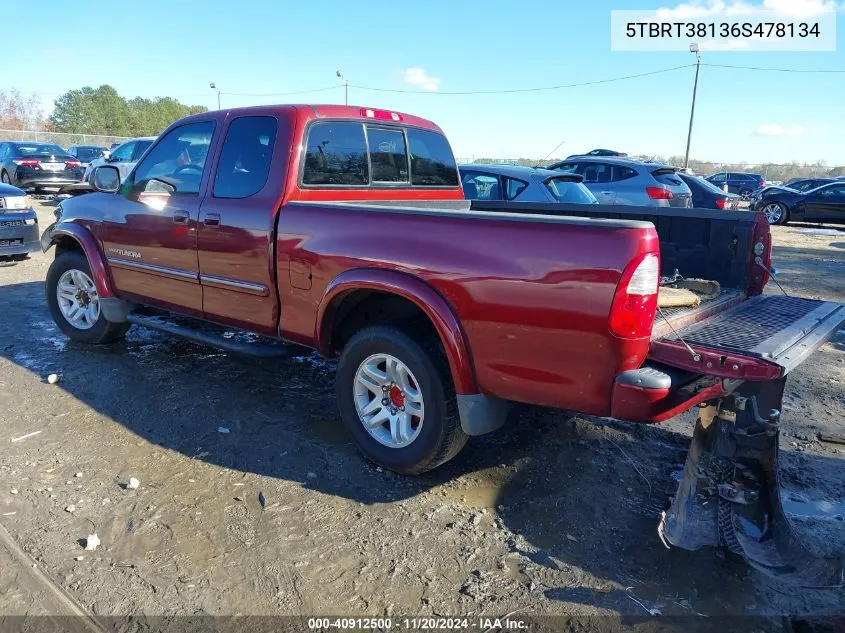 2006 Toyota Tundra Ltd V8 VIN: 5TBRT38136S478134 Lot: 40912500