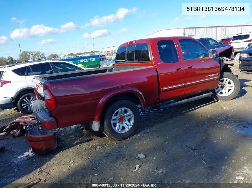 2006 Toyota Tundra Ltd V8 VIN: 5TBRT38136S478134 Lot: 40912500