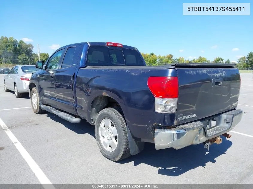 2007 Toyota Tundra Sr5 4.7L V8 VIN: 5TBBT54137S455411 Lot: 40315317