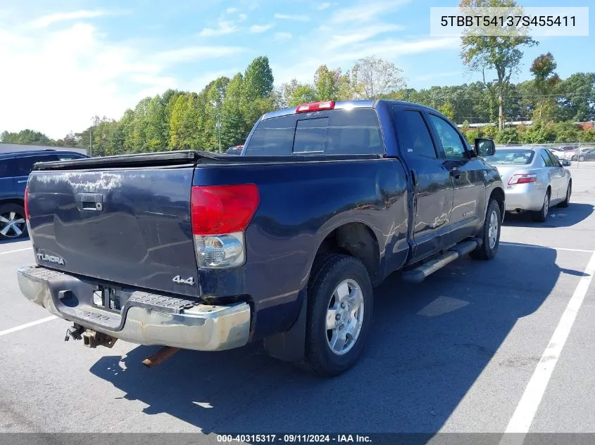 2007 Toyota Tundra Sr5 4.7L V8 VIN: 5TBBT54137S455411 Lot: 40315317