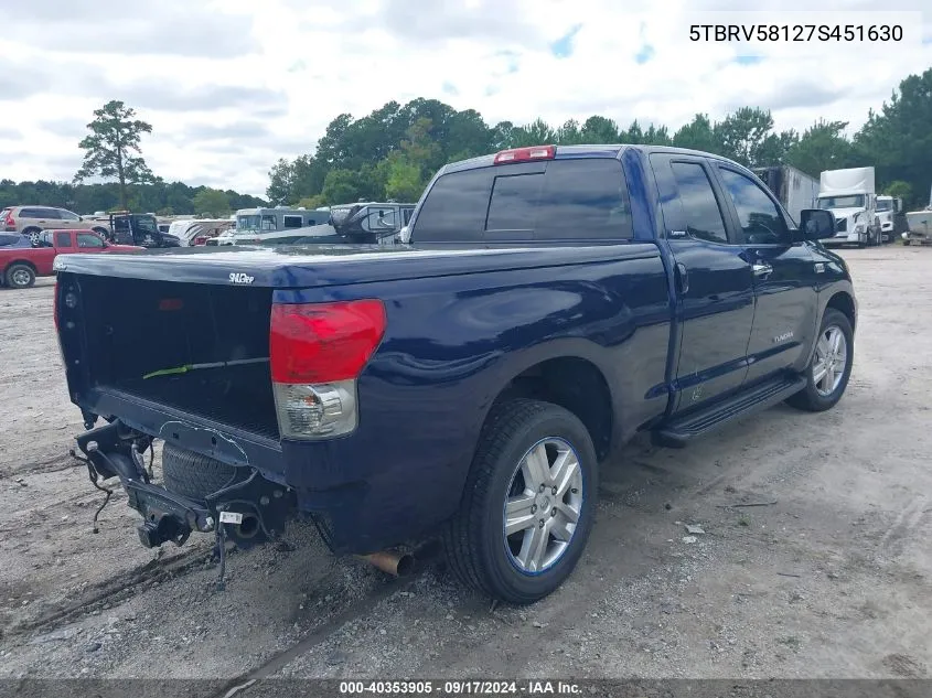 2007 Toyota Tundra Limited 5.7L V8 VIN: 5TBRV58127S451630 Lot: 40353905