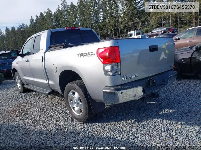 2007 Toyota Tundra Limited 5.7L V8 VIN: 5TBBV58107S455578 Lot: 40461172