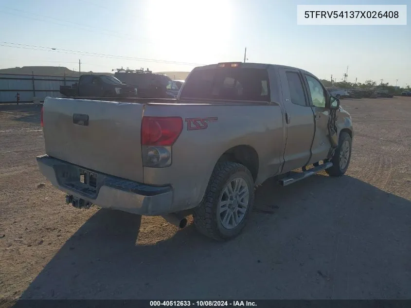 5TFRV54137X026408 2007 Toyota Tundra Double Cab Sr5