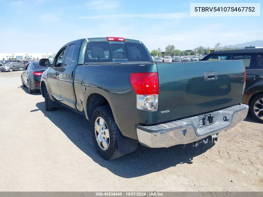 2007 Toyota Tundra Sr5 V8 VIN: 5TBRV54107S467752 Lot: 40534445