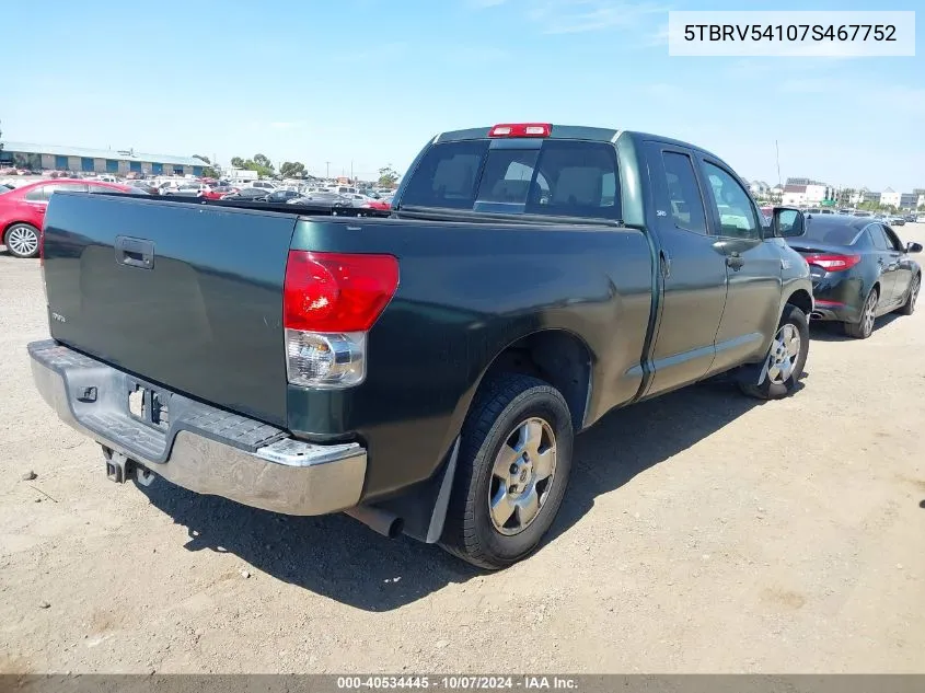 2007 Toyota Tundra Sr5 V8 VIN: 5TBRV54107S467752 Lot: 40534445