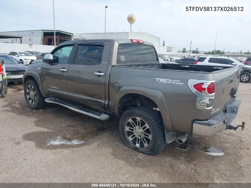 5TFDV58137X026512 2007 Toyota Tundra Limited 5.7L V8